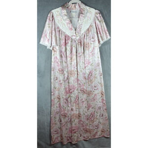 Vintage Gilligan & O'Malley Nightgown‎ Pink Floral Satin Lace Cottage